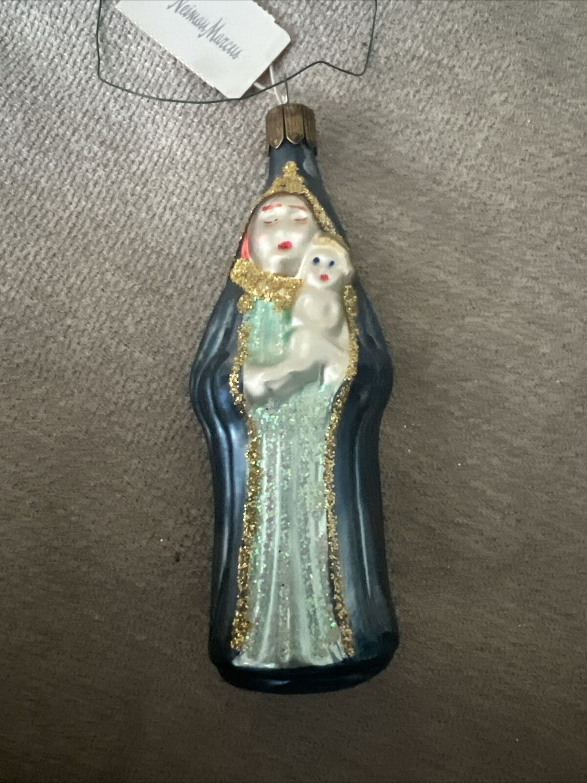 Vintage  Hand blown Mercury Glass Christmas Ornament Mary Madonna Child Jesus 4”