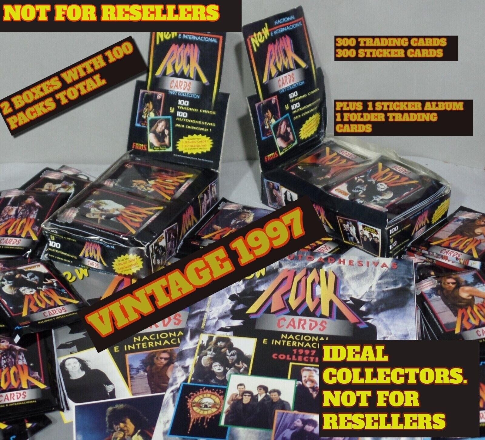 Rock Cards 2 Boxes: 100 packs (300 T. cards-300 Stickers) Plus 1 Album-1Folder.
