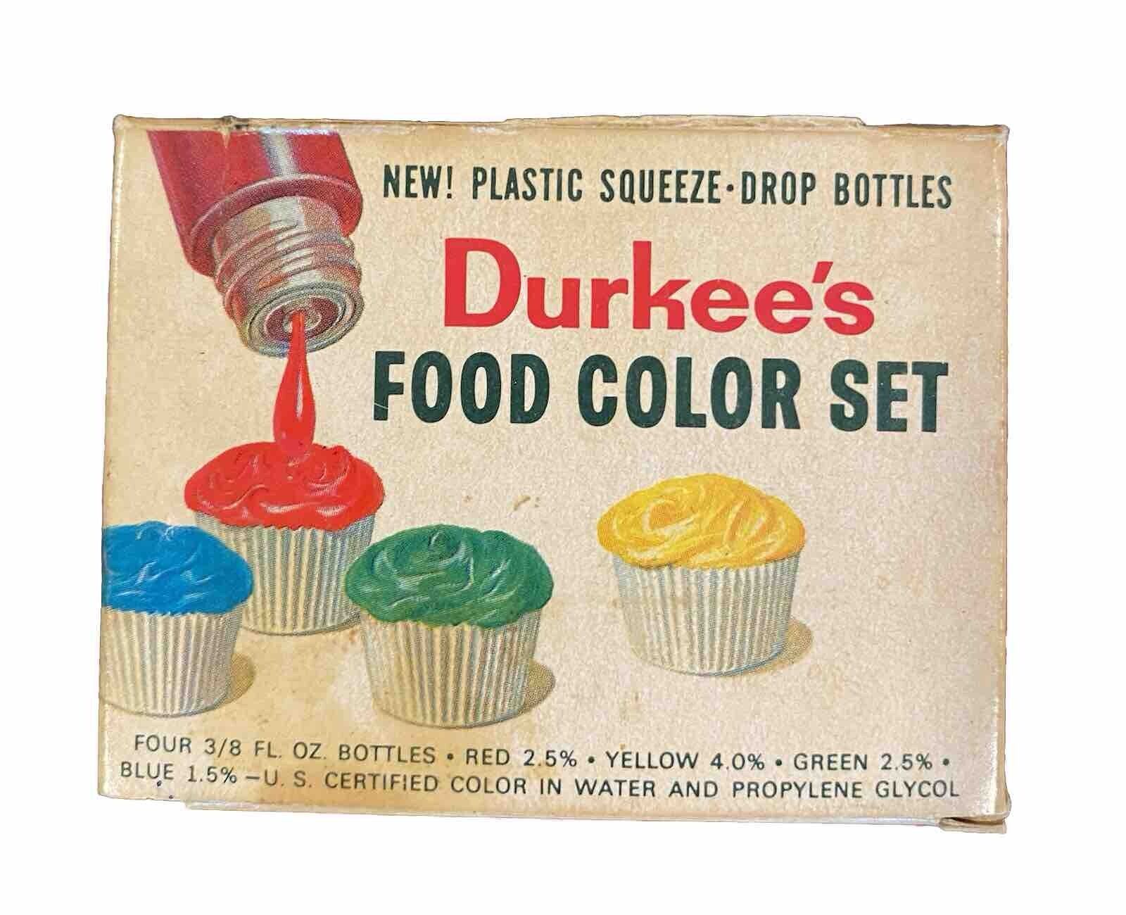 Vintage Durkee\'s Food Color Set Box with 3 Squeeze Bottles Sold AS IS