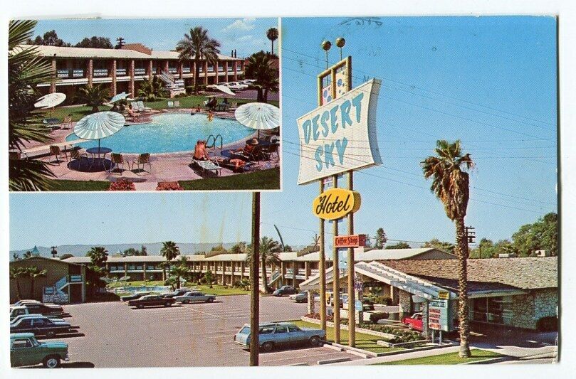 012213 Vintage Phoenix AZ Arizona Postcard Desert Sky Motel on Van Buren 1967