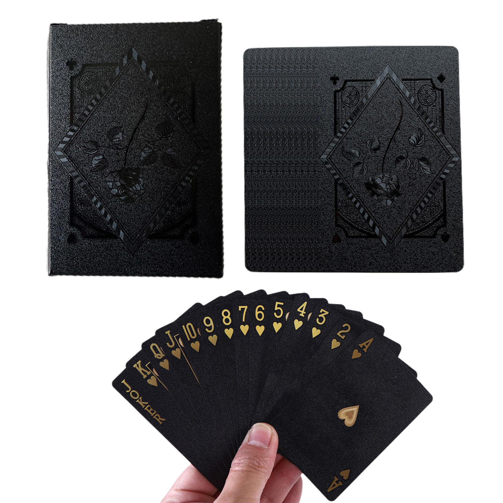 Cool Black Playing Cards Waterproof Black-Gold Foil Poker Cards with Gift Box
