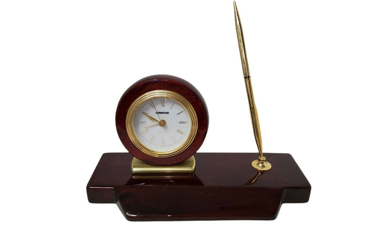 Vintage Timedesign Quartz Clock & Pen Executive Desk Set, and Brass Pla