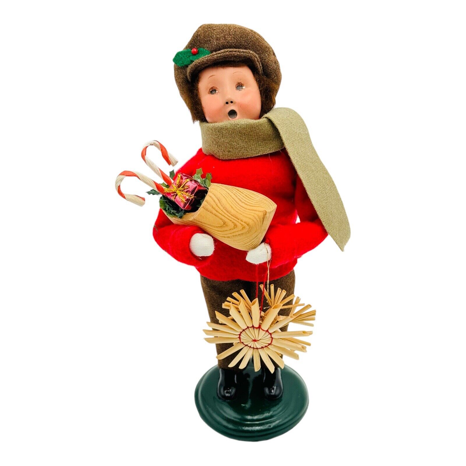 Byers Choice Christmas Caroler Straw Ornament Family Boy With Wooden Shoe NEW