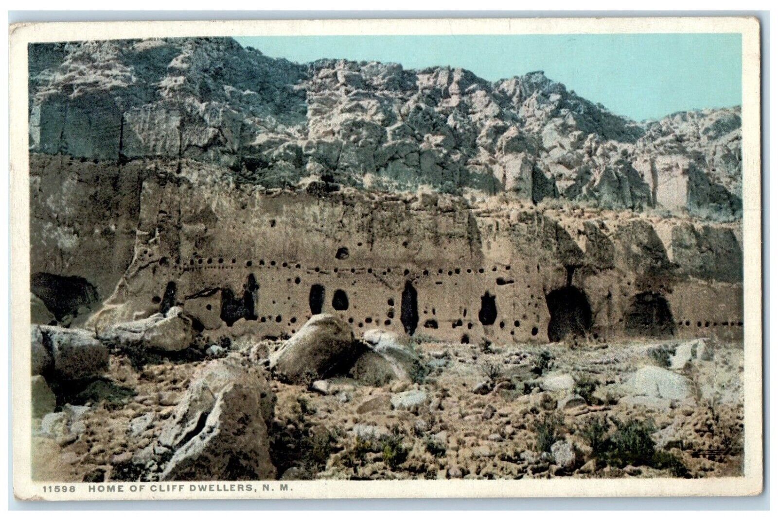 1922 Home Of Cliff Dwellers New Mexico NM Phostint Fred Harvey Vintage Postcard