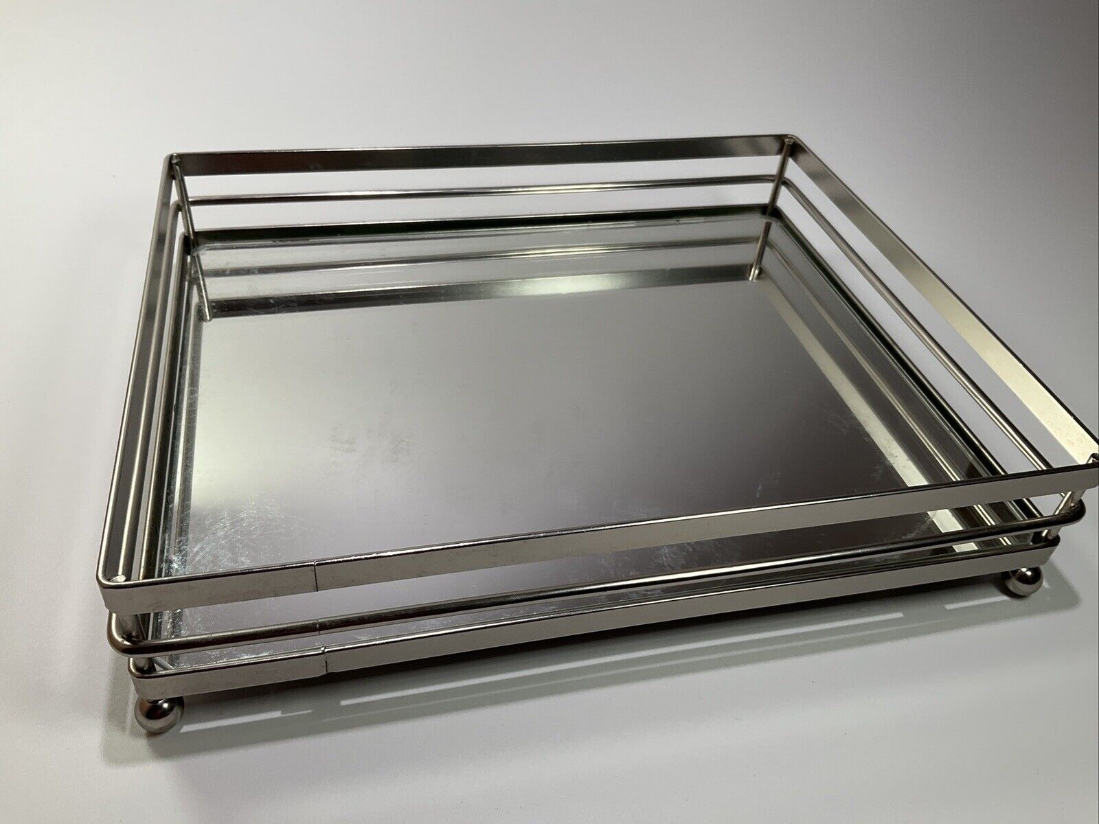 Mirror Top Tray Vanity Dressing Table Metal Silver Rectangular