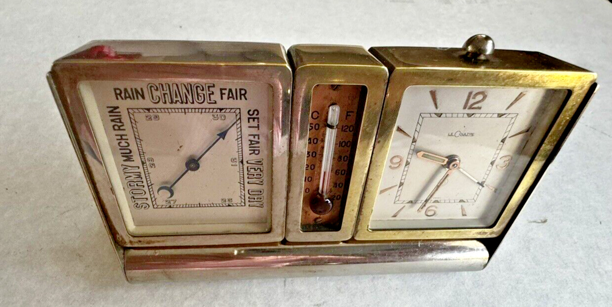 Le Coultre Vintage Swiss Desk Clock, Weather Station VERY RARE UNIQUE