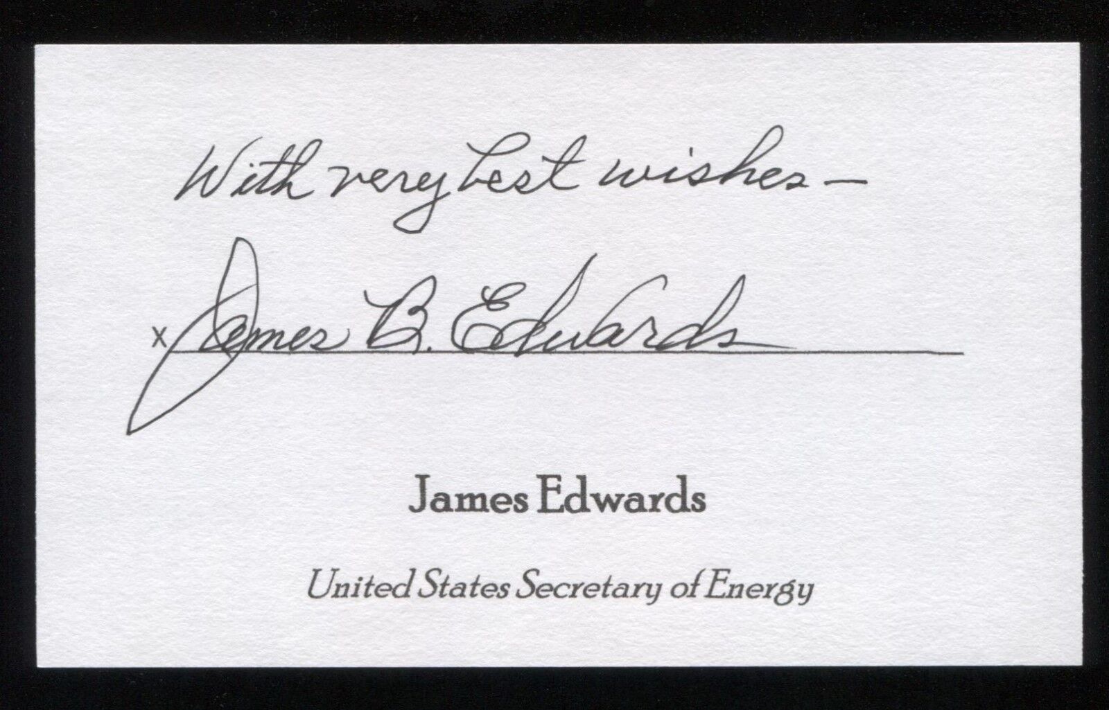 James Edwards Signed 3x5 Index Card Autographed Signature Secretary of Energy