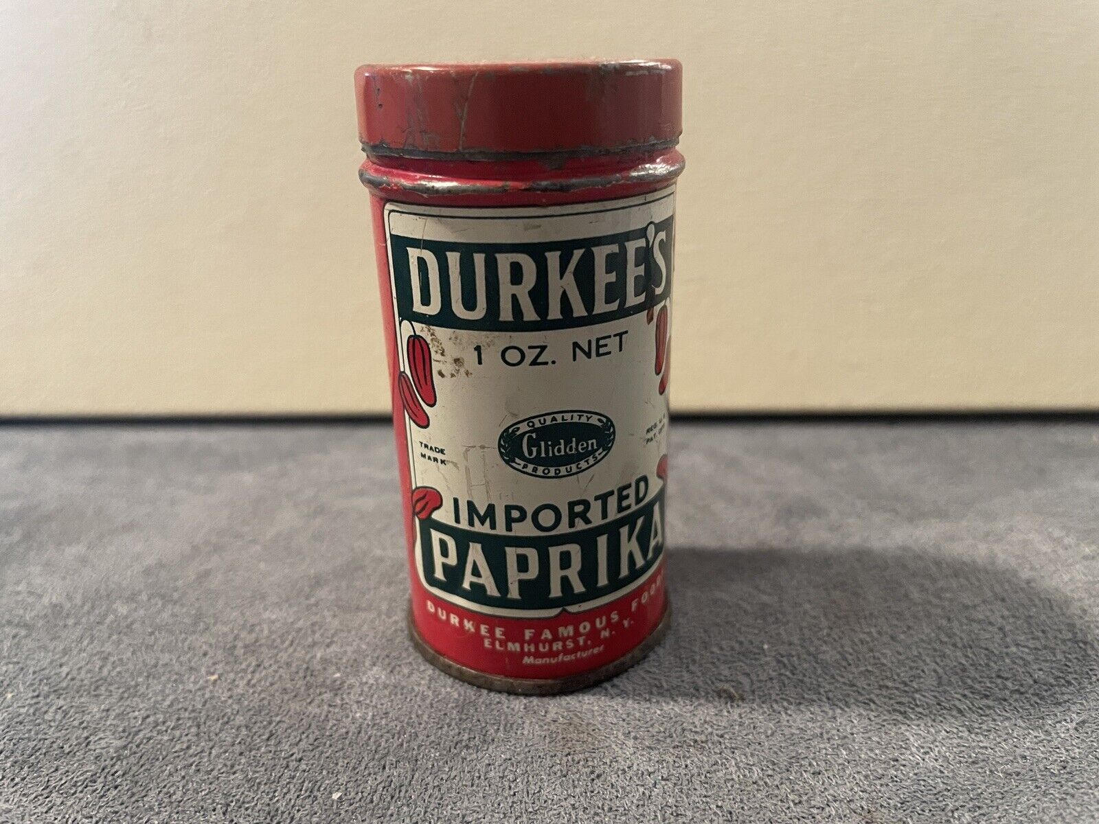 Vintage DURKEE\'S Imported Paprika Spice Tin Round --2193.23