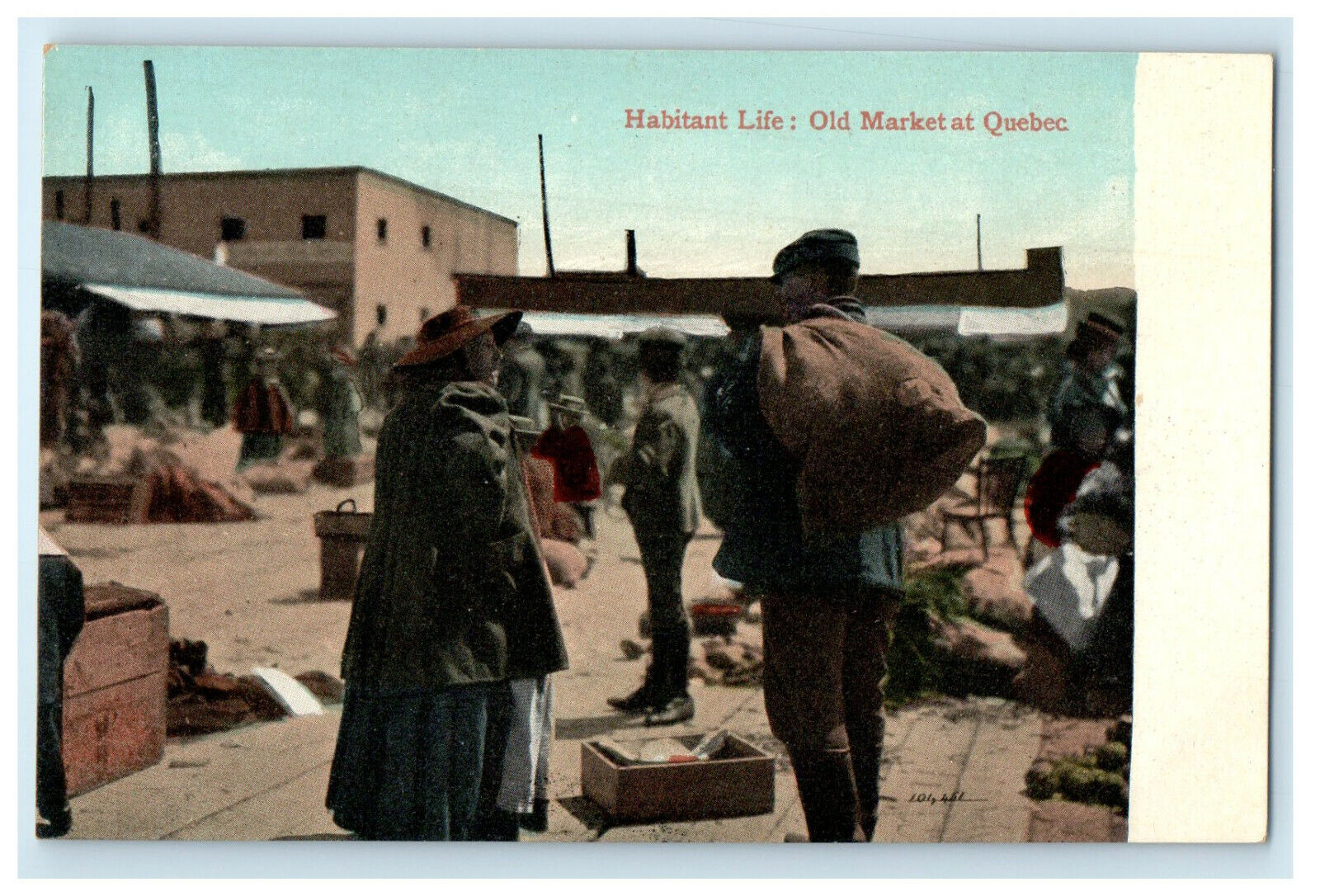c1905s Habitant Life: Old Market at Quebec Canada CA Unposted Postcard