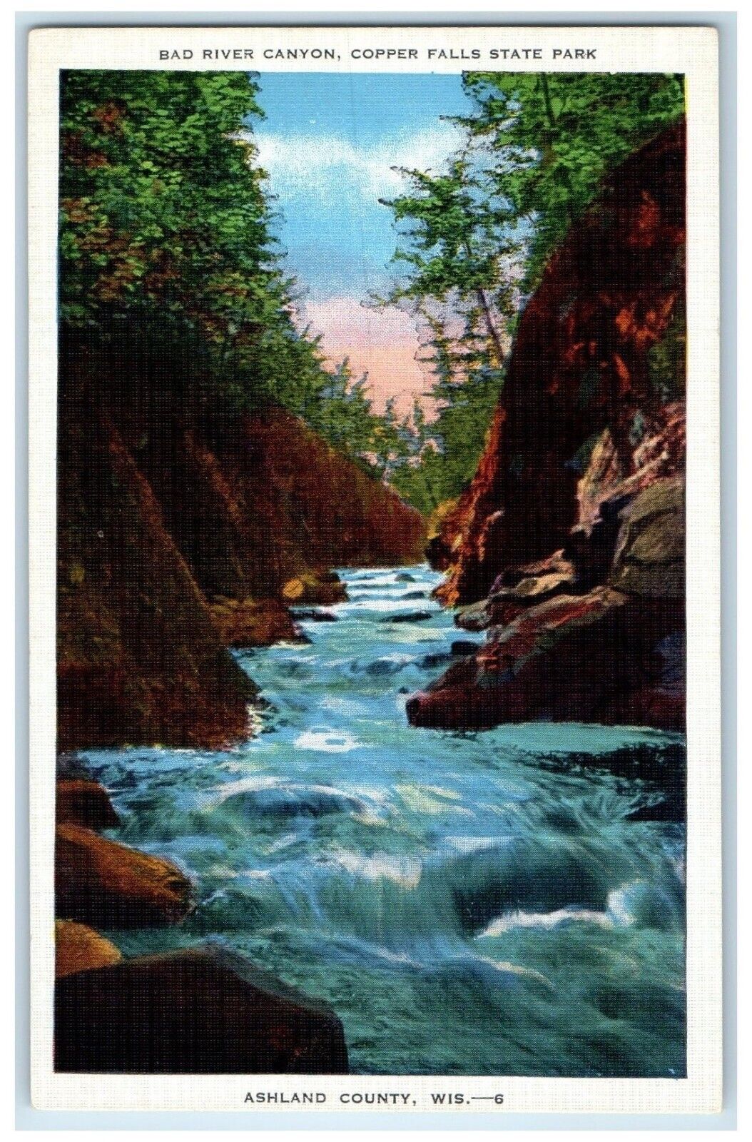c1940 Bad River Canyon Copper Falls State Park Ashland County Wisconsin Postcard