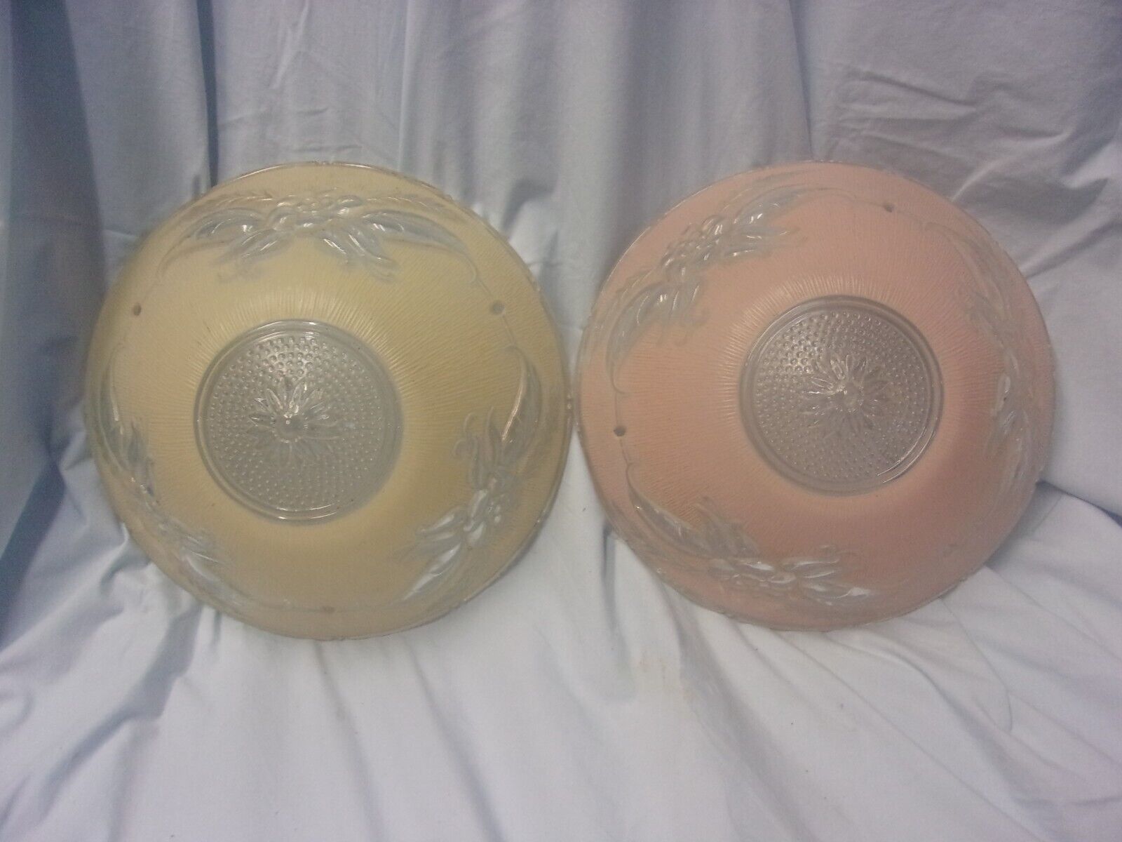 Pair Vintage Pastel Pink & beige 3 Chain Hanging Light Lamp Ceiling Shades