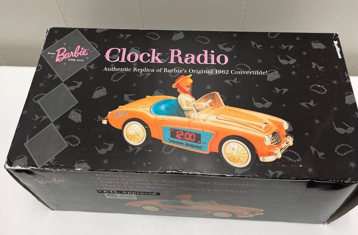 Vtg 1996 Barbie AM FM Clock Radio Alarm 1962 Austin Healey Convertible Car *NEW*