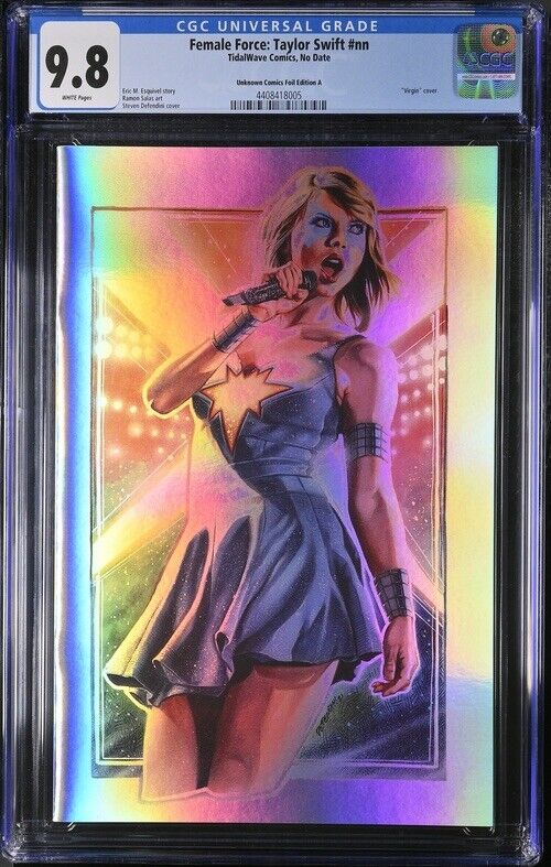 CGC 9.8 FEMALE FORCE TAYLOR SWIFT UNKNOWN COMICS EXCLUSIVE CHROME FOIL VARIANT