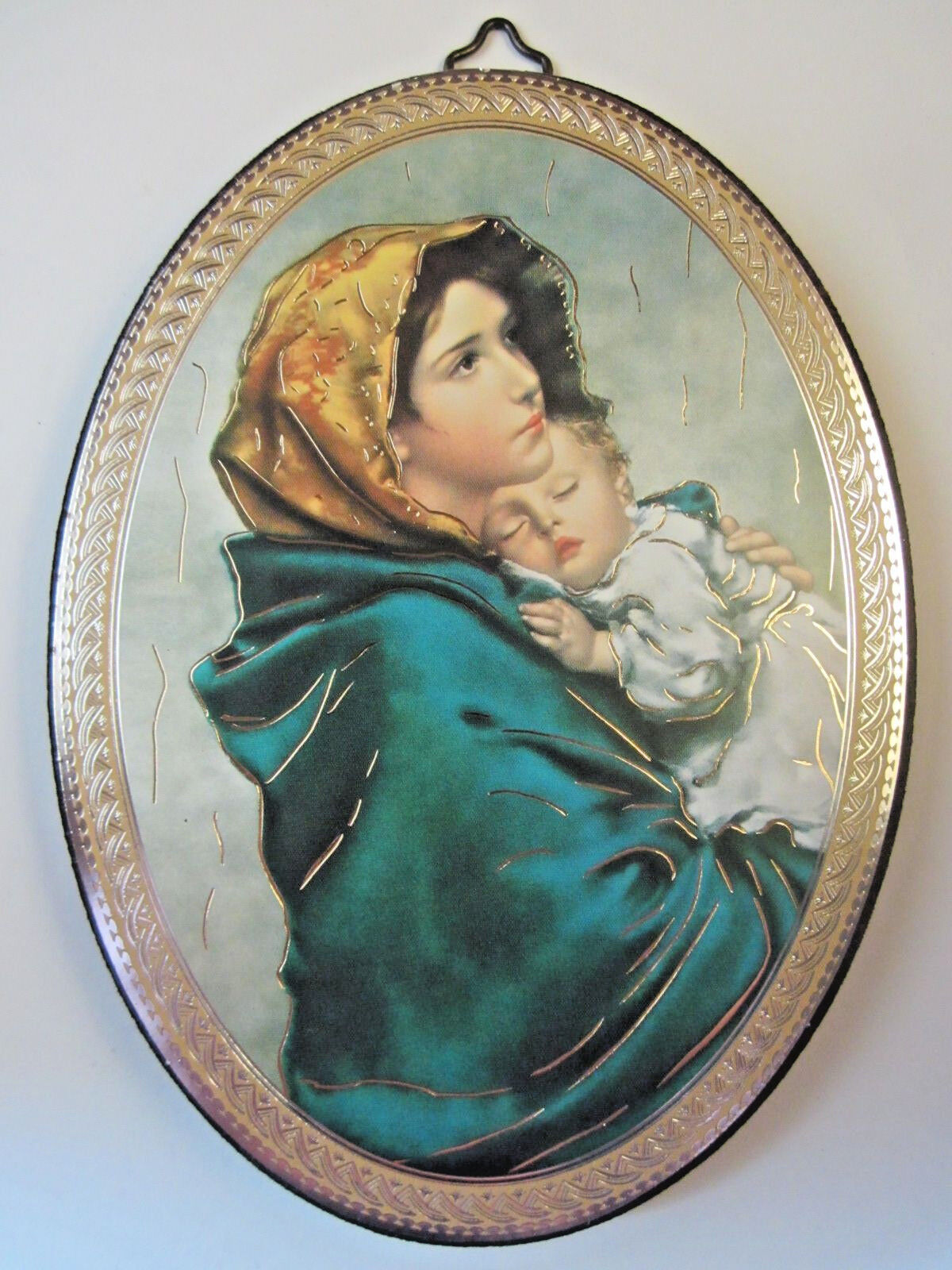 Madonna of the Streets Icon Picture on Wood Oval 5 3/4