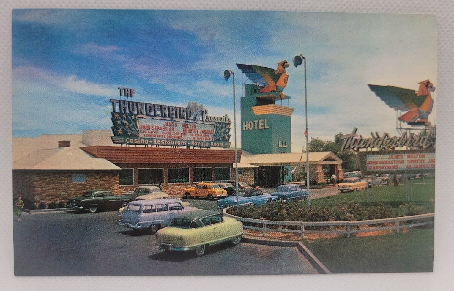 Vintage Postcard Thunderbird Hotel Las Vegas Nevada Awesome Cars Scene