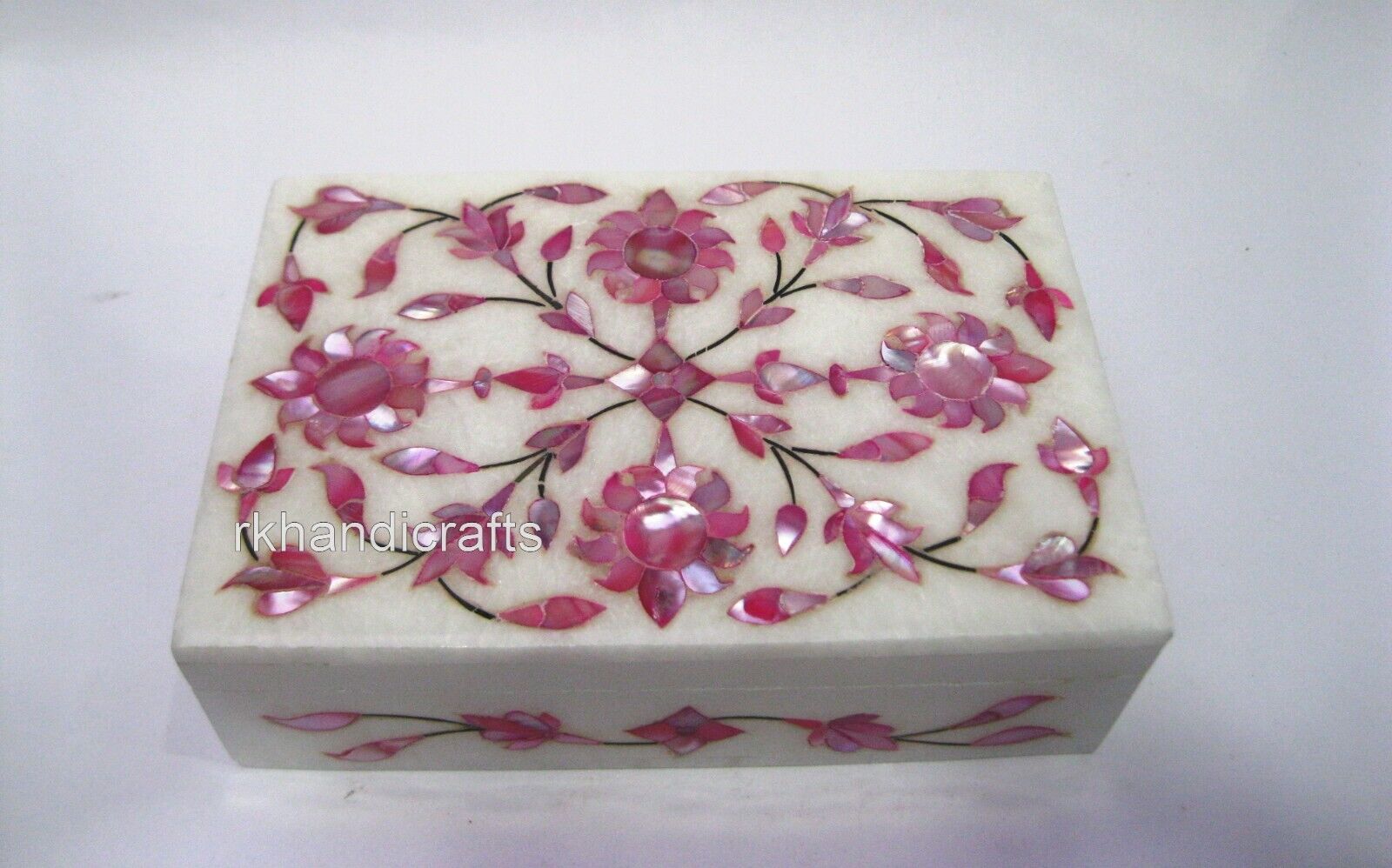 6 x 4 Inches Rectangle Marble Jewelry Box Floral Pattern Inlay Work Necklace Box