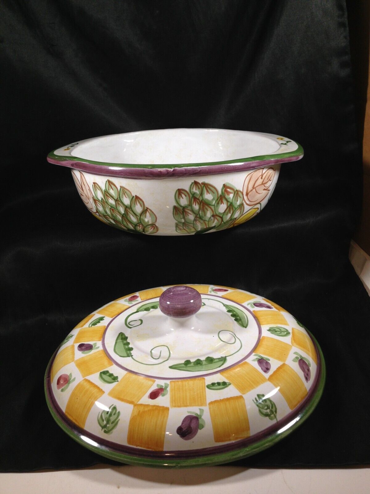 Vintage Covered Tureen Vegetable Bowl Hand Painted Terra Tomsan
