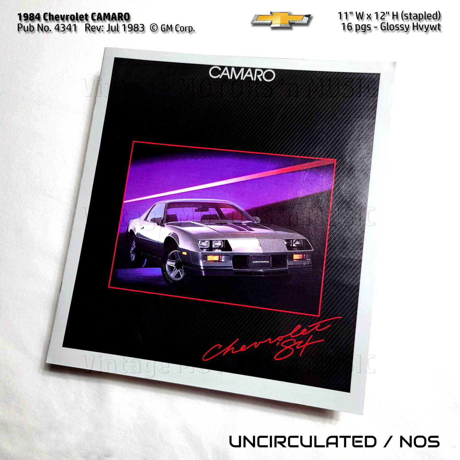 UNCIRCULATED 1984 Chevrolet Camaro 16 pg Color Brochure - Pub No 4341 Rev: 07-83
