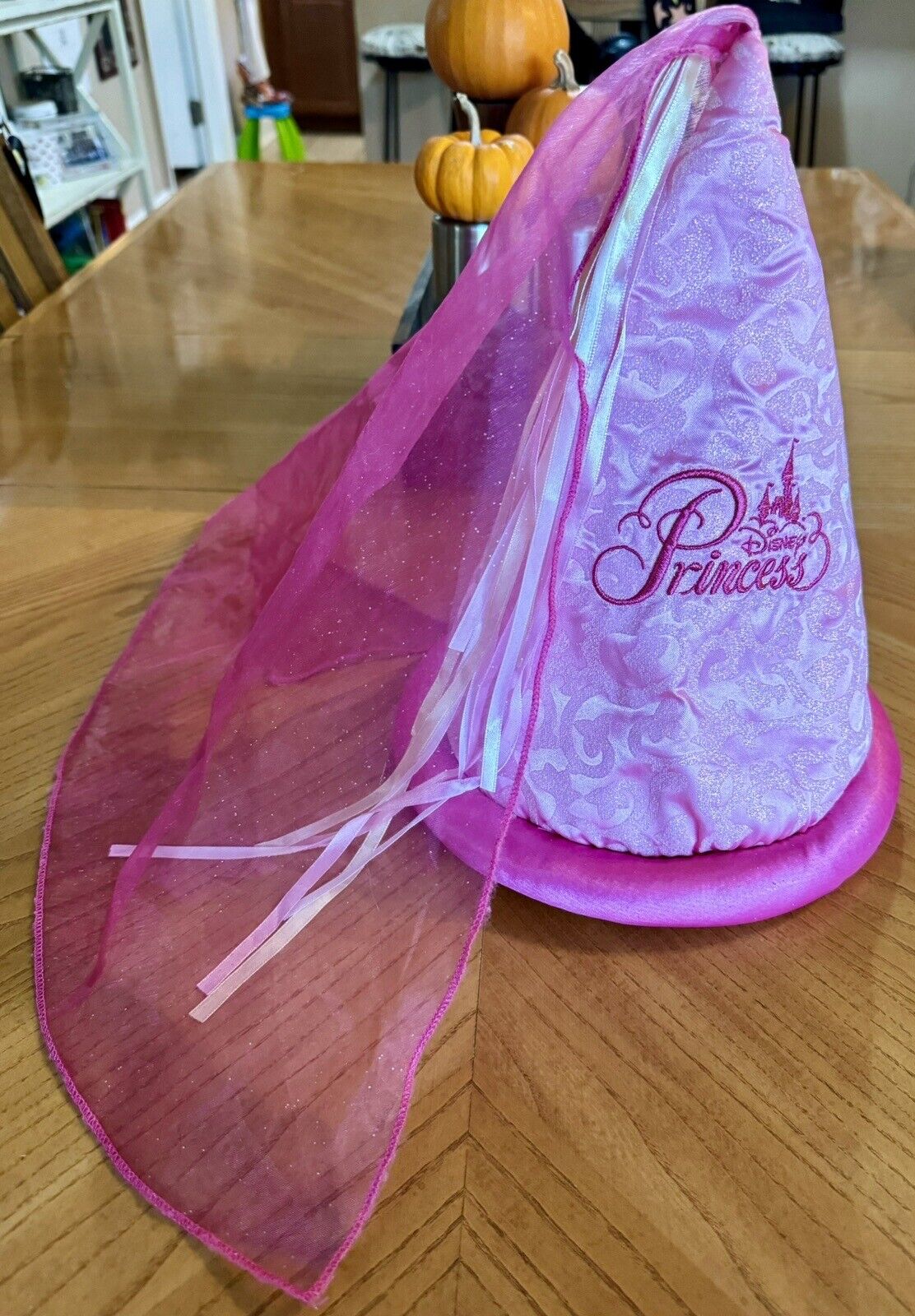 Disney Parks Pink Disney Princess Cone Hat with Veil Adjustable Size Kids K7