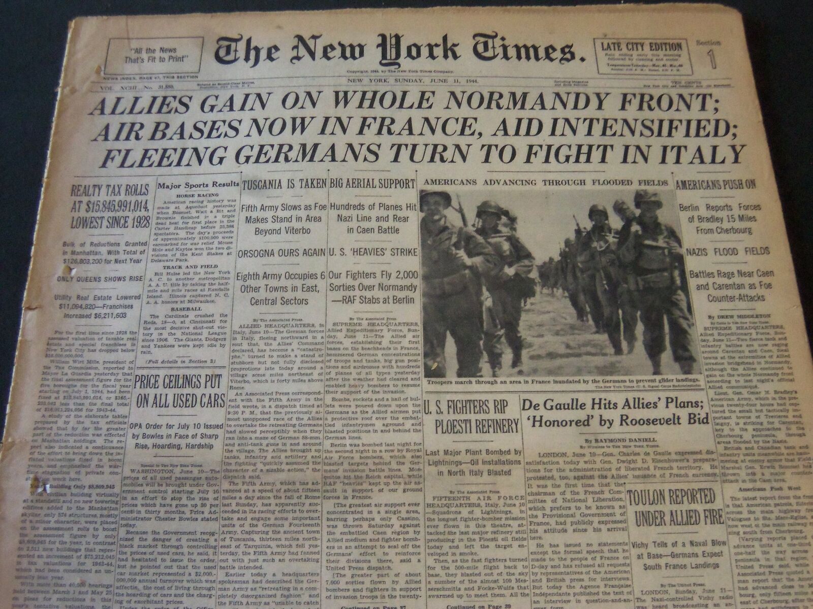 1944 JUNE 11 NEW YORK TIMES - ALLIES GAIN ON WHOLE NORMANDIE FRONT - NT 5904