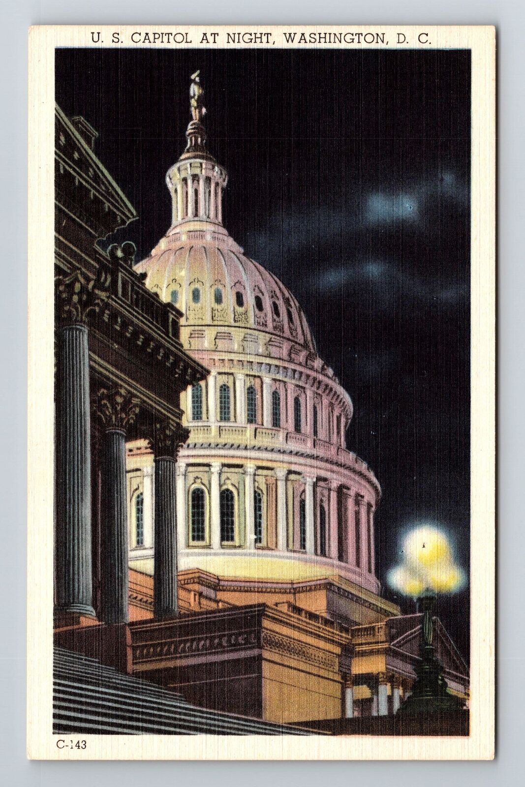 Washington D.C-Close Up U.S Capitol at Night, Vintage Postcard