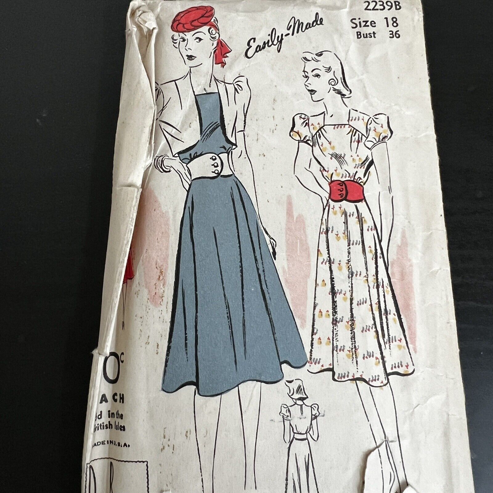 Vintage 1930s Du Barry 2239B Shoulder Yoke Dress + Bolero Sewing Pattern 18 USED