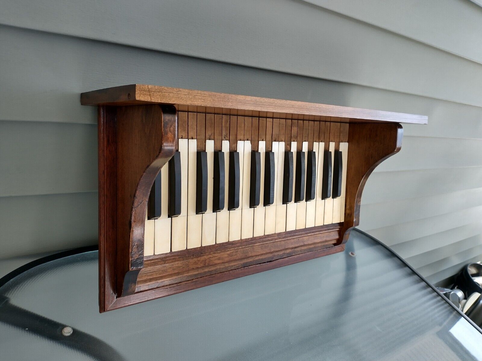 Amazing Music Themed Antique Keyboard Black Walnut Clock Knickknack Shelf