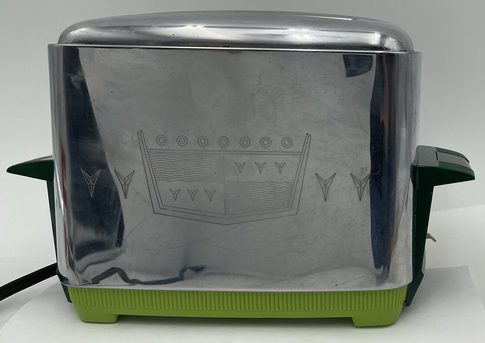 Vintage Windsor T-13 Electric Toaster 2 Slots Automatic Pop Up Chrome Green