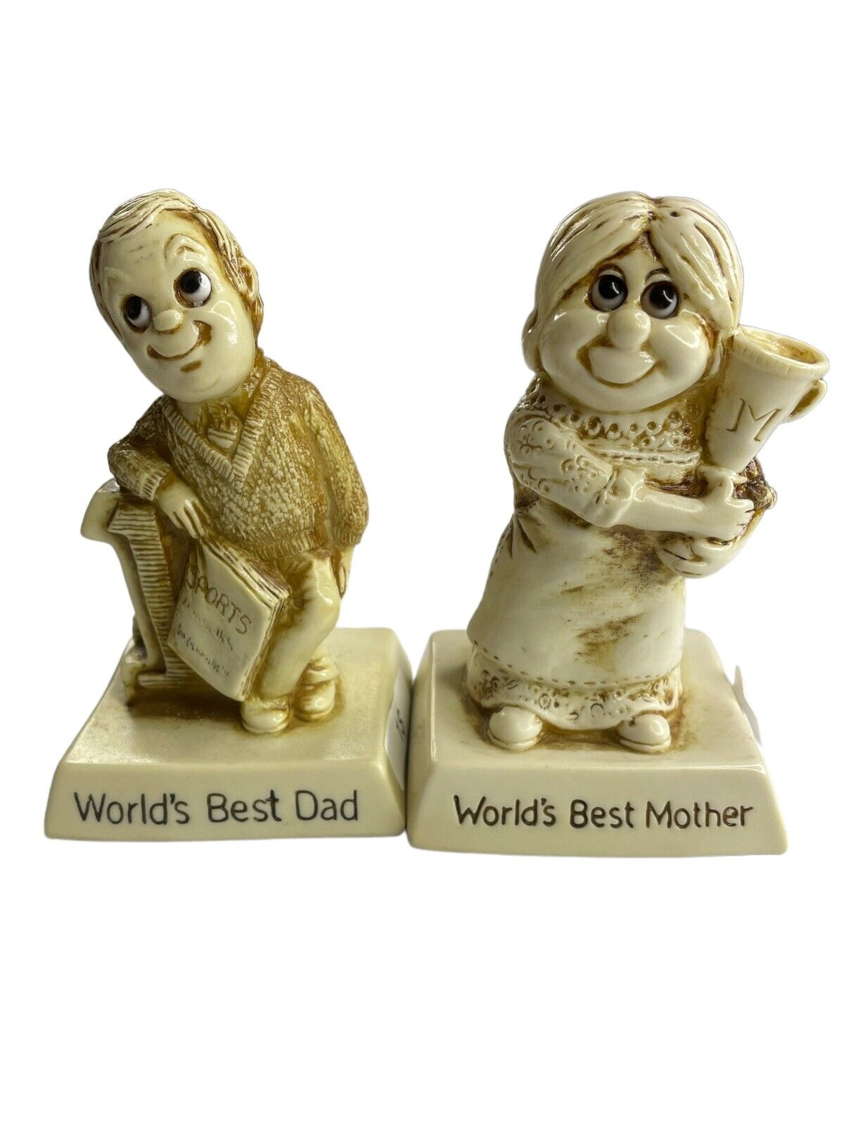 VINTAGE Worlds Best Mother & Dad Russ Berrie Figurine Set USA Made Great Cond.