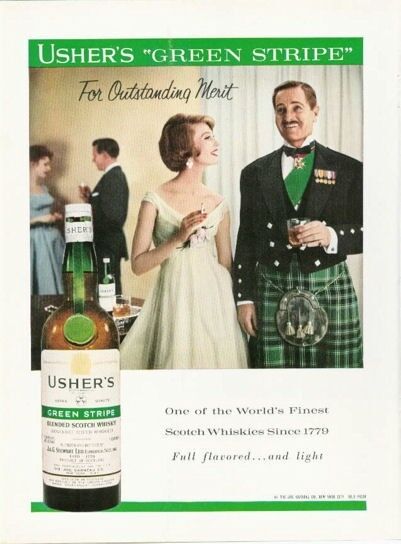 1959 Usher's Green Stripe Scotch Whisky Kilt PRINT AD