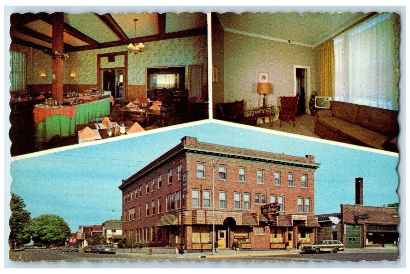 c1950's The Falls Hotel & Restaurant Multiview New Berry Michigan MI Postcard