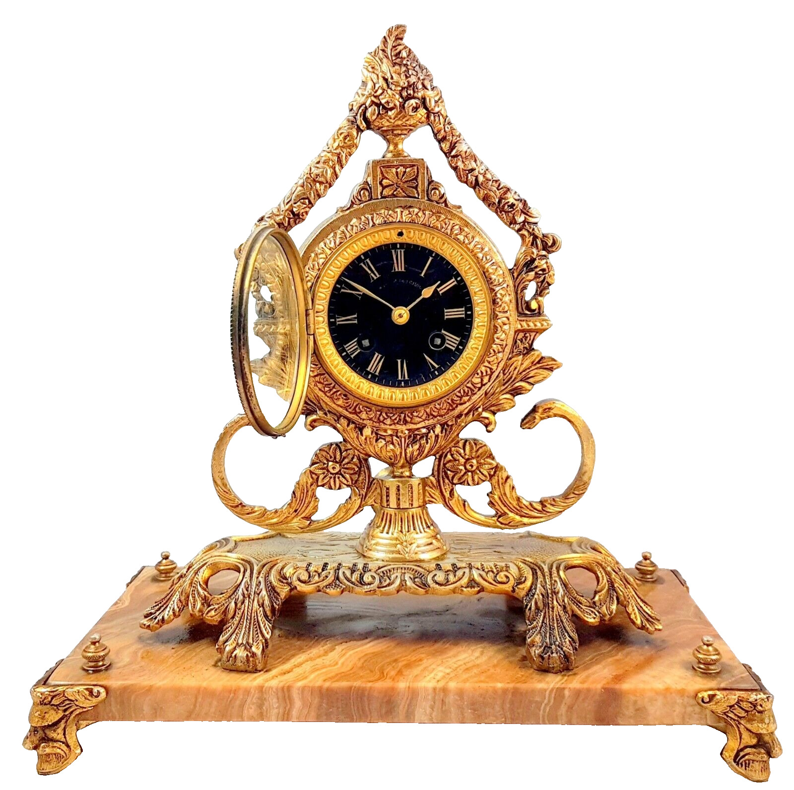 Antique mantel clock bronze Kartell clock Paris 1863 Frédéric Japy marble...