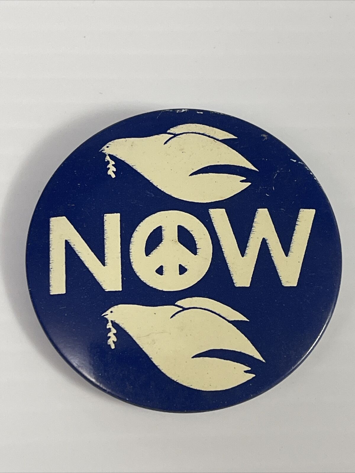 Vintage 1960s Vietnam PEACE NOW War Protest Button Original Stock Found