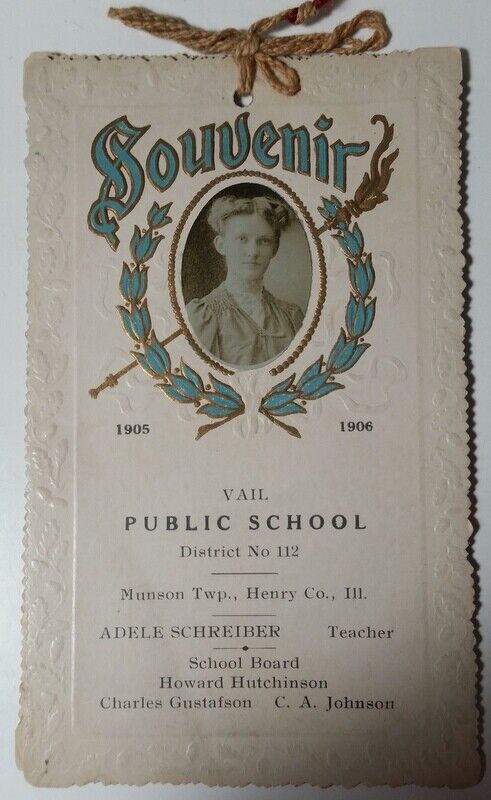 1905-06 Vail Public School Henry County IL Illinois Dist 112 Adele Schreiber