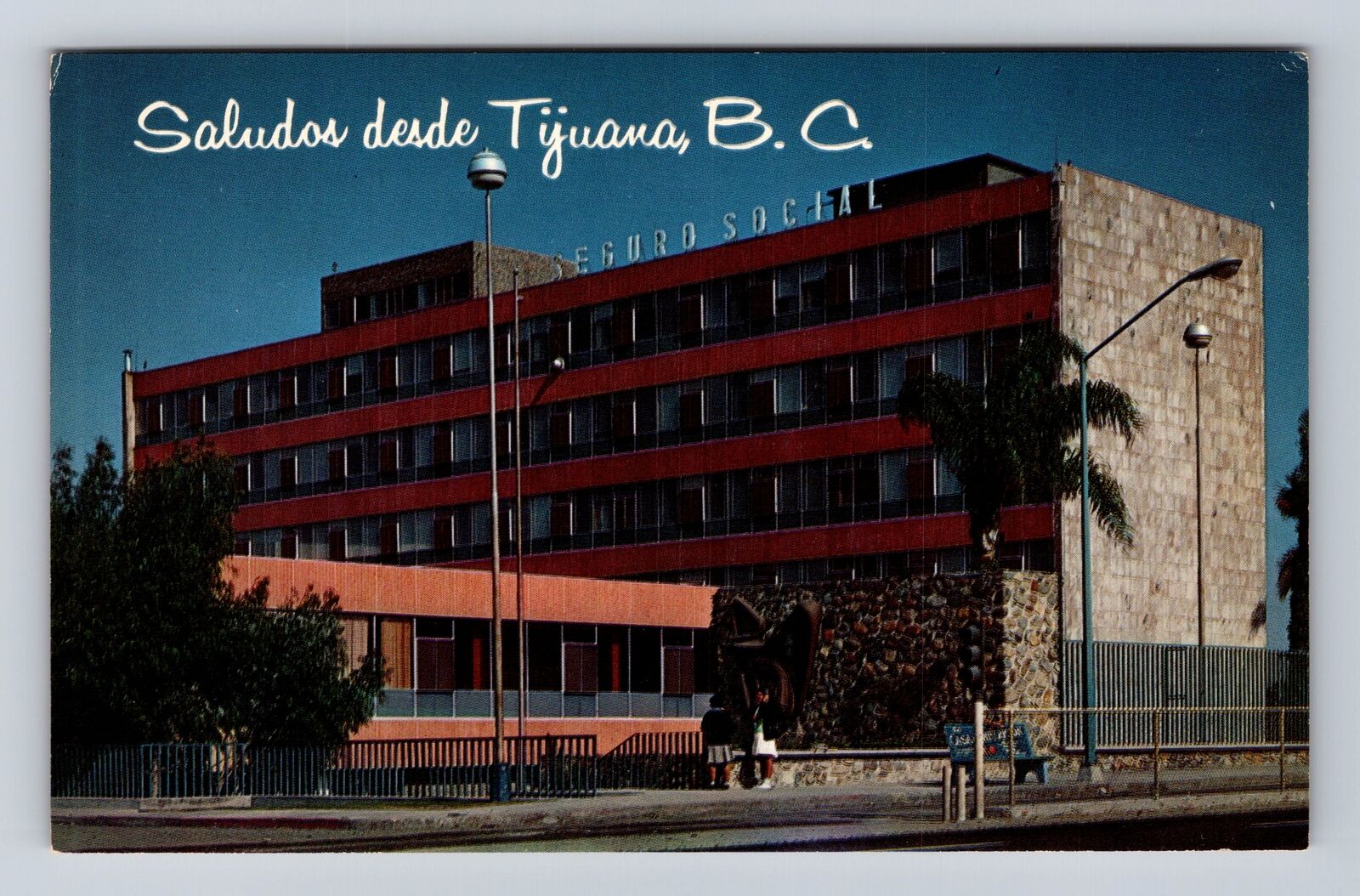 Tijuana-Mexico, Social Welfare Hospital, Antique Vintage Souvenir Postcard