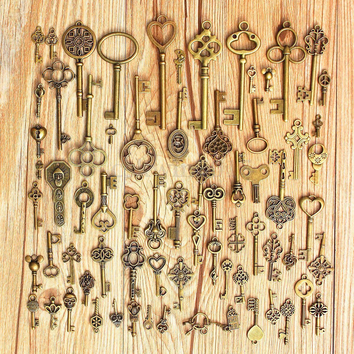69 Pcs/Set Assorted Antique Vintage Old Look Skeleton Keys Heart Bow Pendant NKP