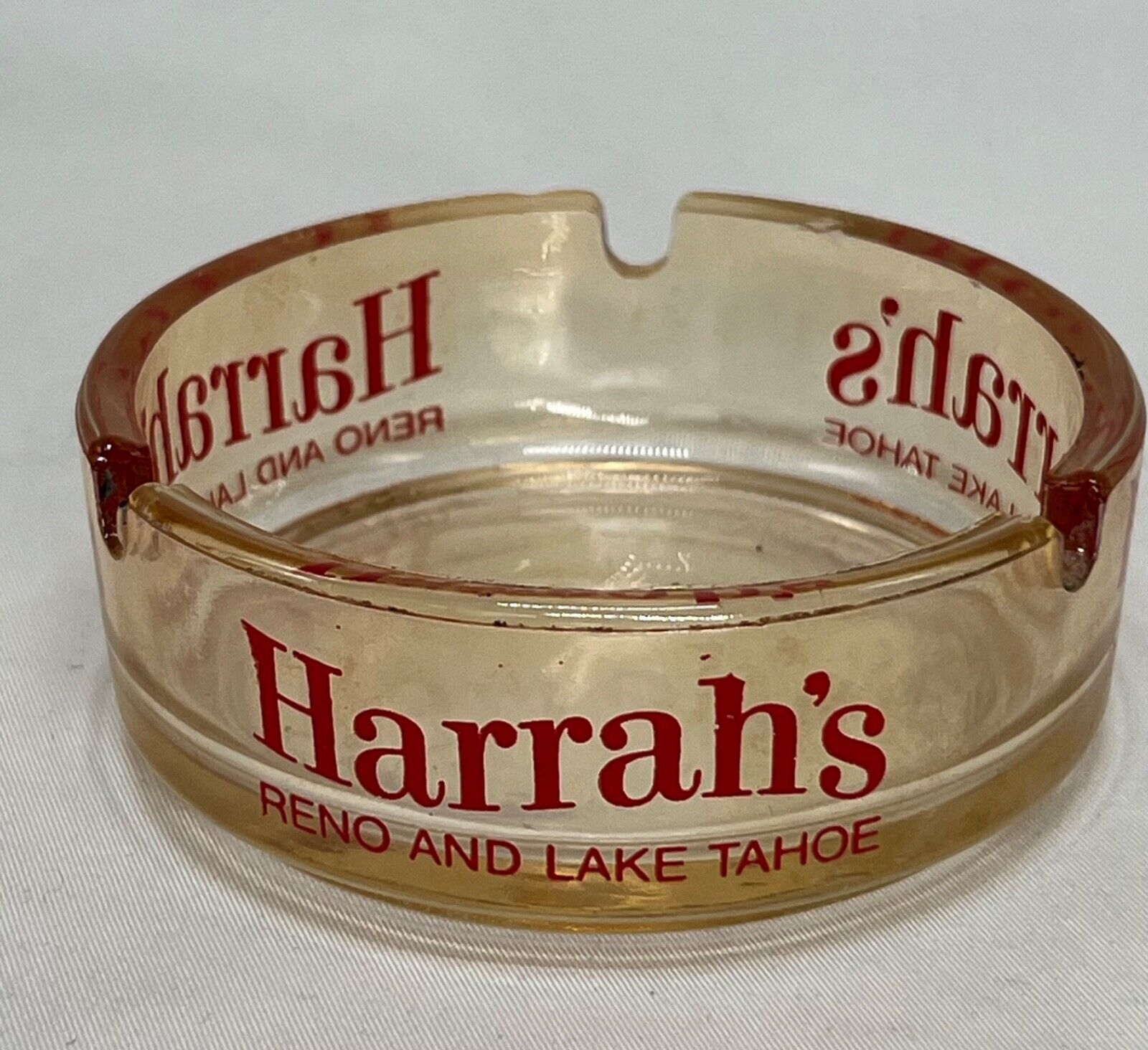 Vintage Harrah\'s Casino Ashtray Reno and Lake Tahoe Glass 3.5\