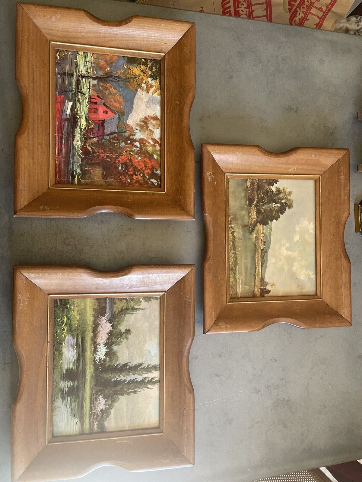 Vintage Framed Art W/ Unique Wooden Frames (set Of 3)