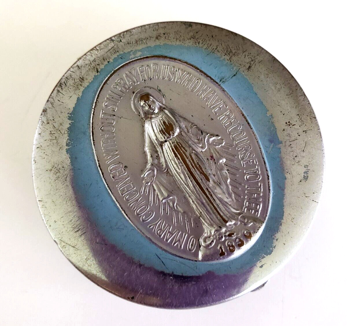 Antique Catholic Pyx Miraculous Medal Silver Tone 2\