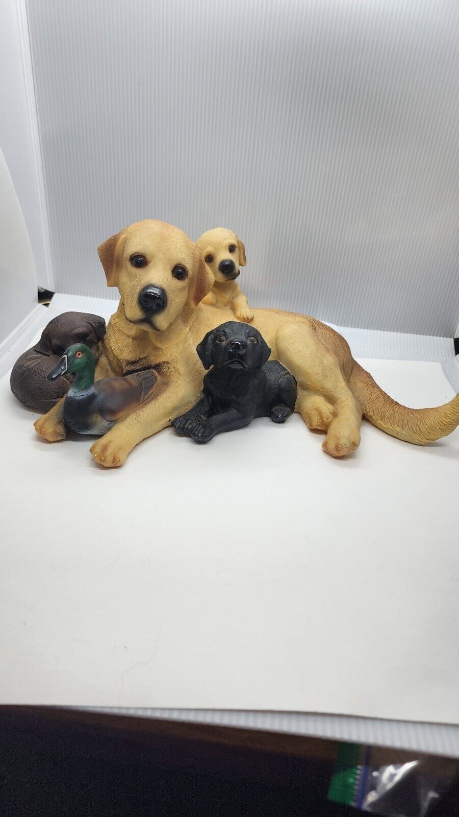 Figurine yellow lab with puppies mallard duck Indoors Or Outdoors Approx 12 Inch