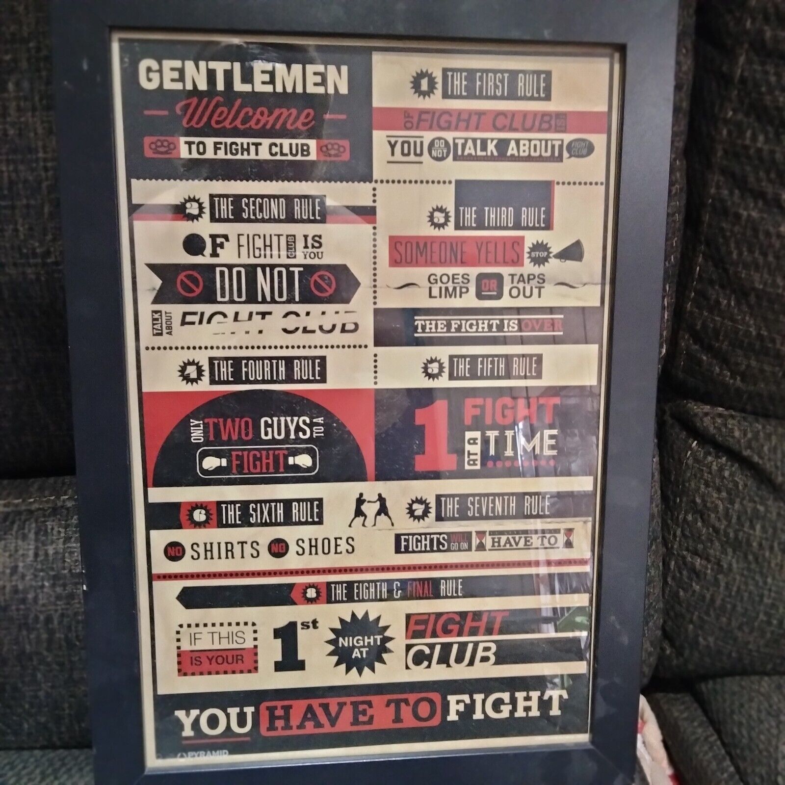 Rules Of Fight Club Picture 20X14 Black Frame