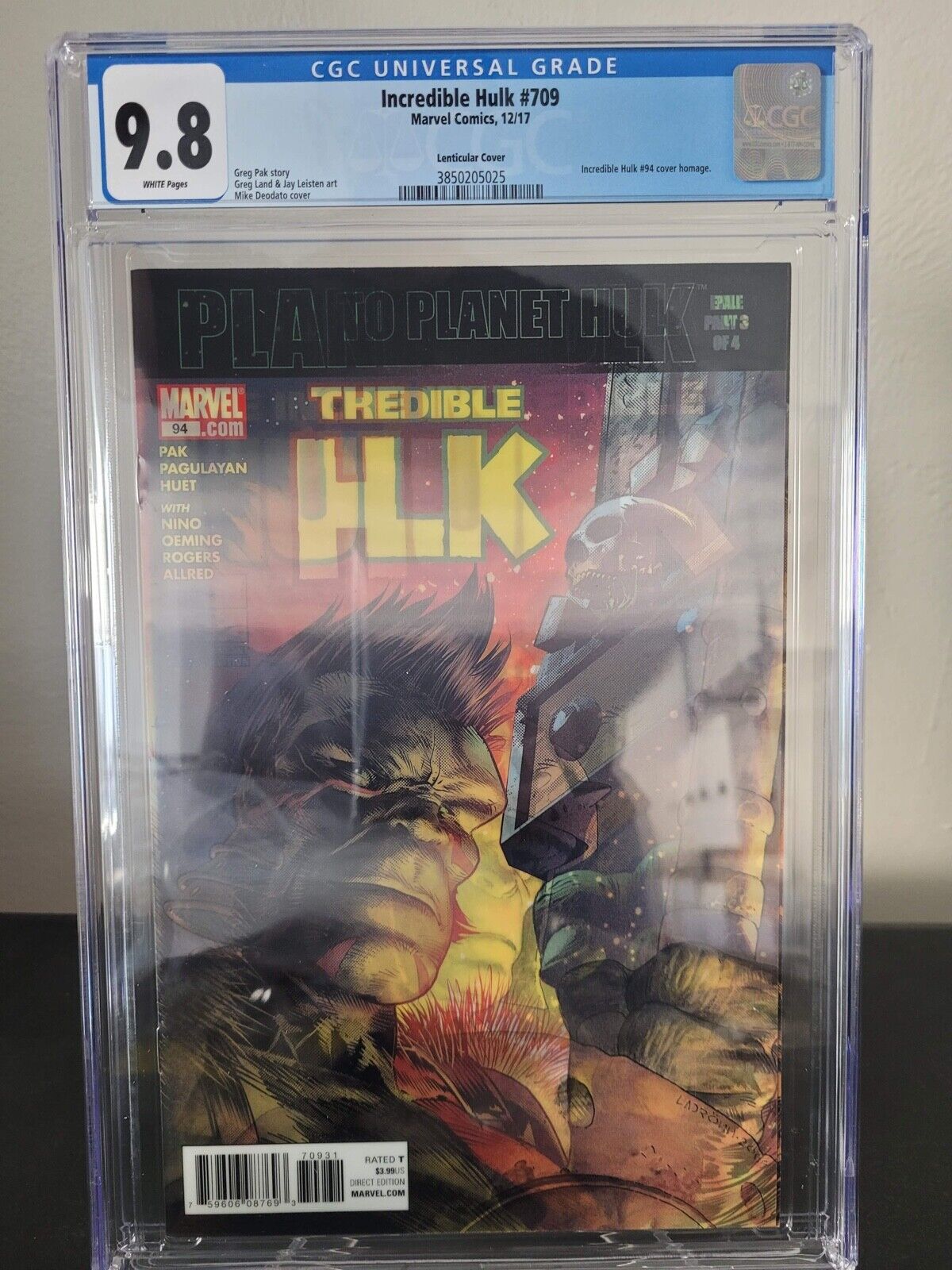 INCREDIBLE HULK #709 CGC 9.8 GRADED WHITE PAGES MARVEL LENTICULAR #94 HOMAGE