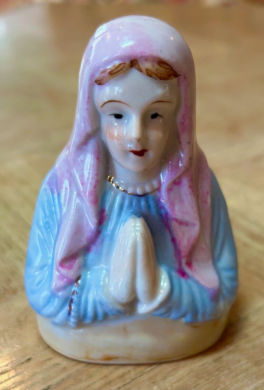 VINTAGE PASTEL MADONNA VIRGIN MARY BUST FIGURINE 3 1/2 INCHES MADE IN JAPAN