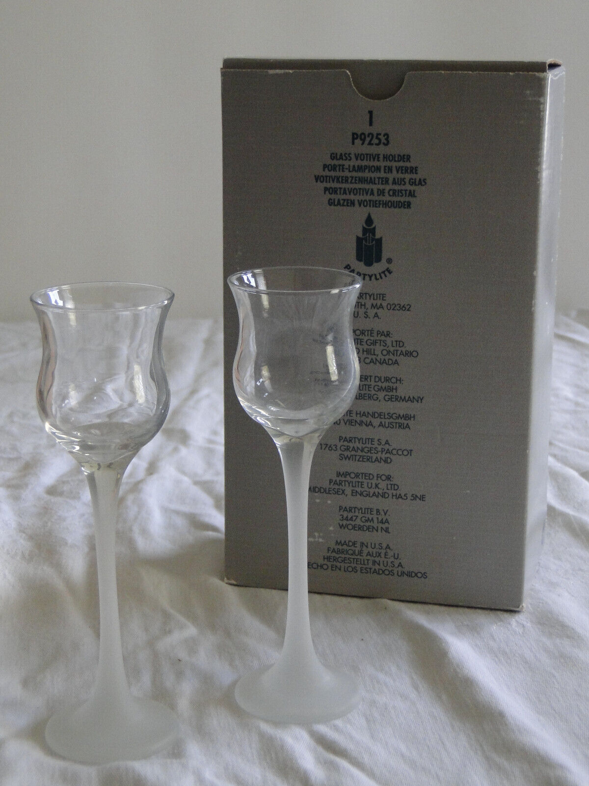 PartyLite P-9253 Frosted Stem Clear Bowl Votive Candle Holder Set