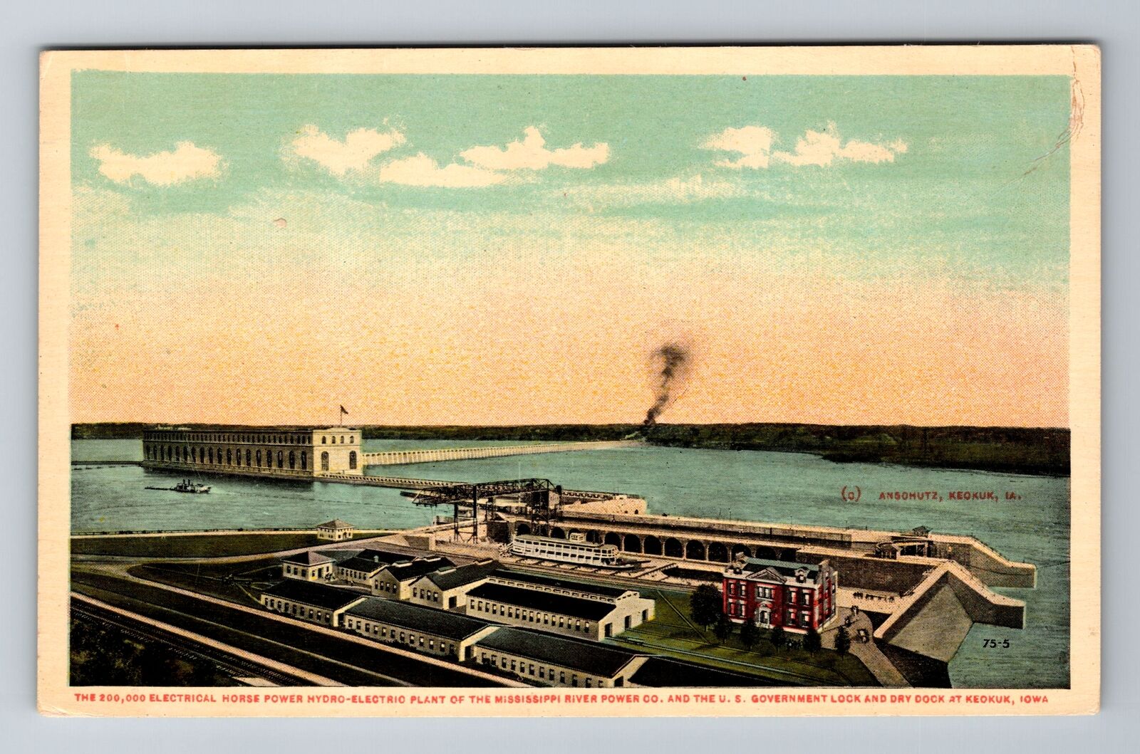 Keokuk IA-Iowa, Aerial Of Power Plant And Government Lock, Vintage Postcard