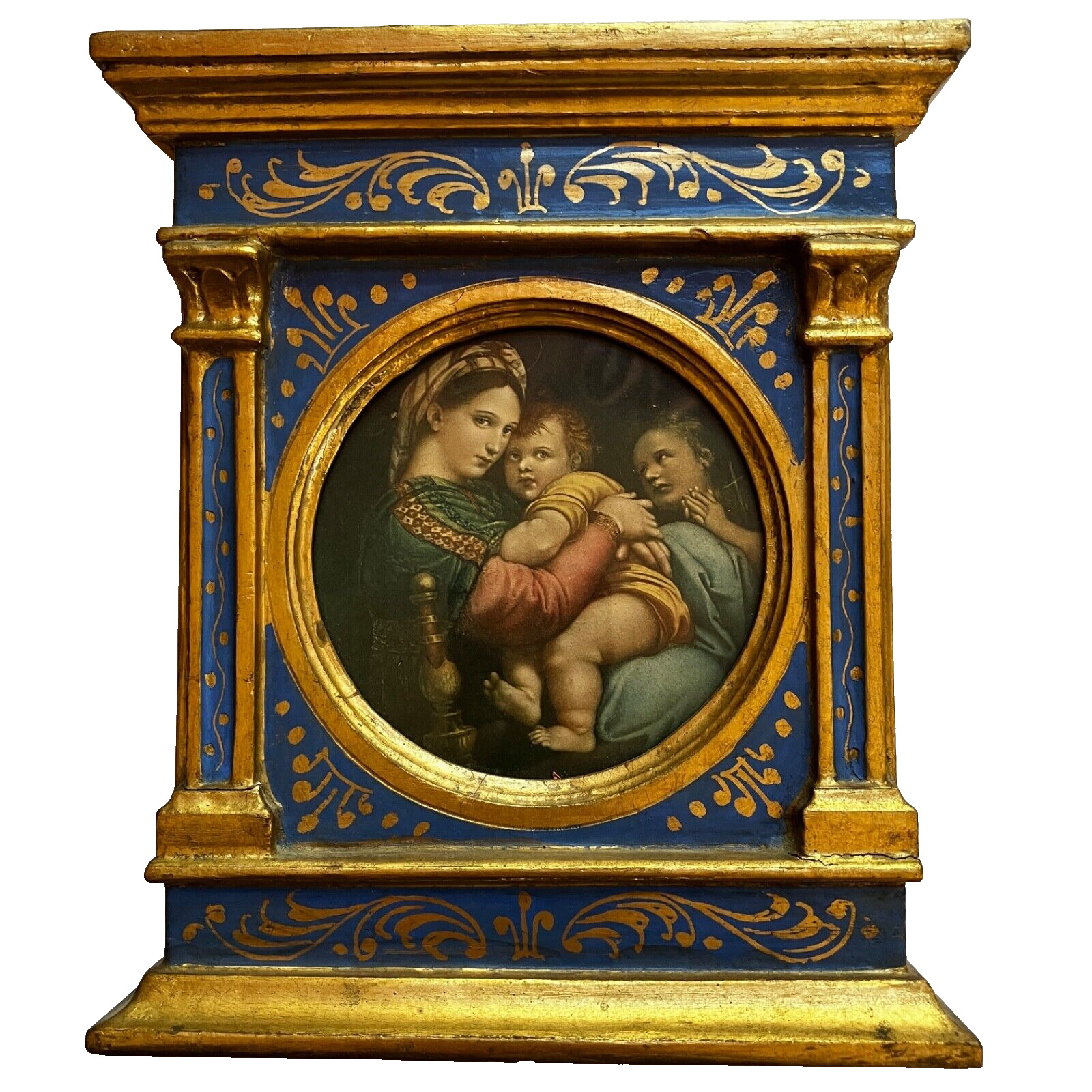 Madonna of the Chair Raphael Italian Art Print VTG Wood Frame G B Florence Italy