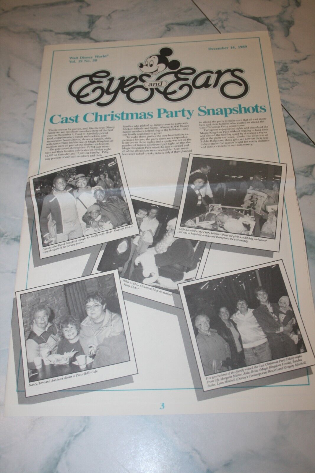Vintage WDW Eyes and Ears Cast Exclusive Newsletter Dec. 14, 1989