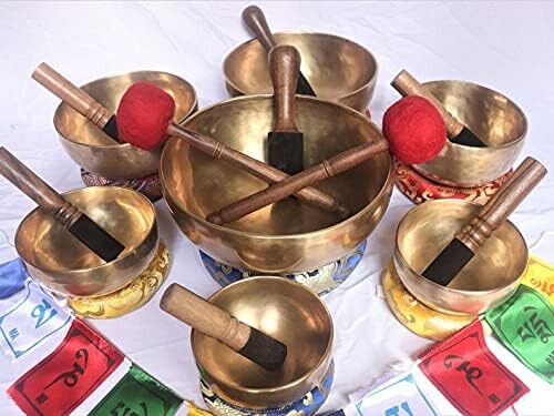 Chakra Healing Tibetan Singing Bowl - Set of 7 - Hand Hammered Tibetan Meditatio