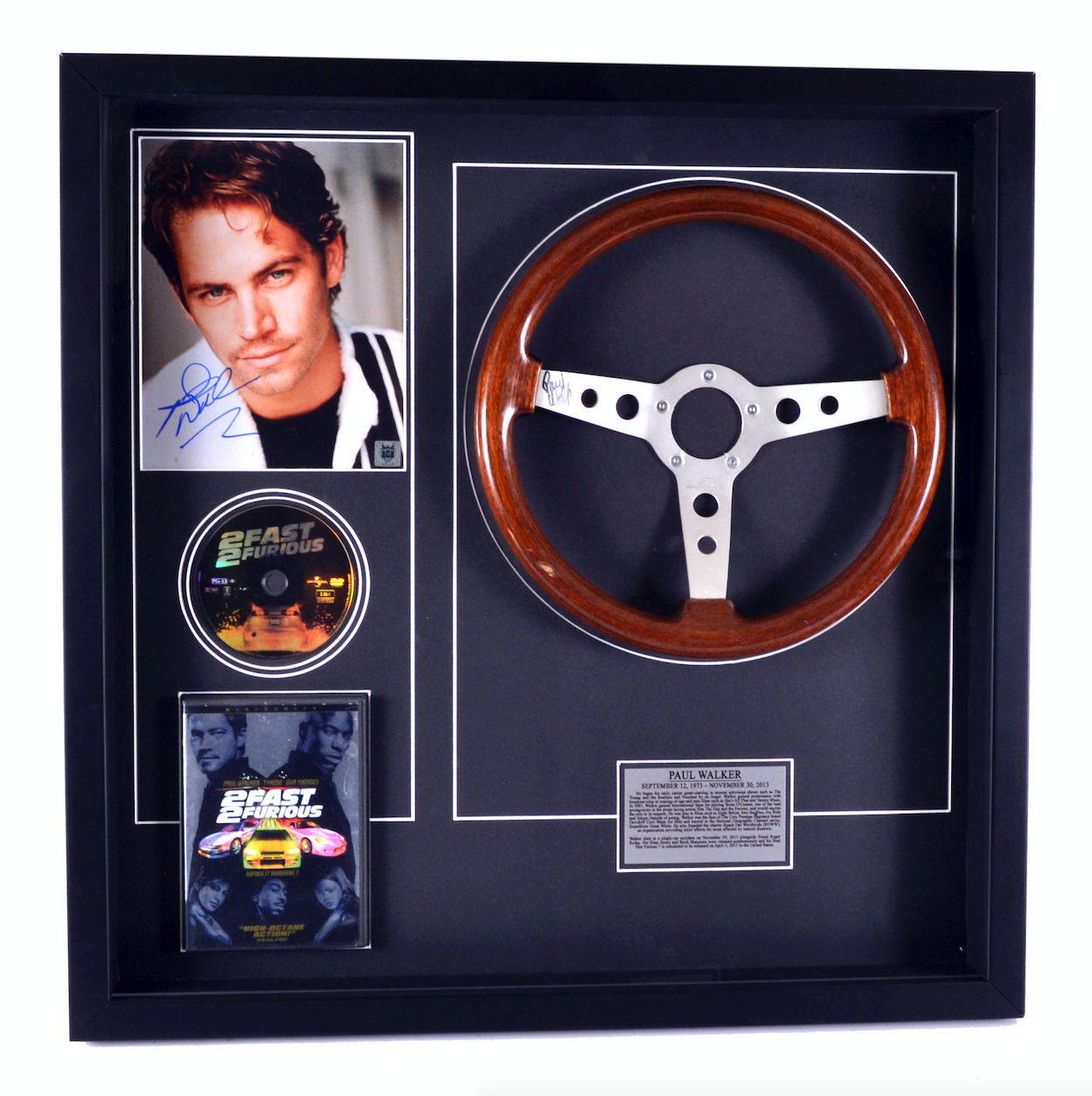 PAUL WALKER 2001 Signed (x2) Display Fast and The Furious 1/1 Steering Wheel COA