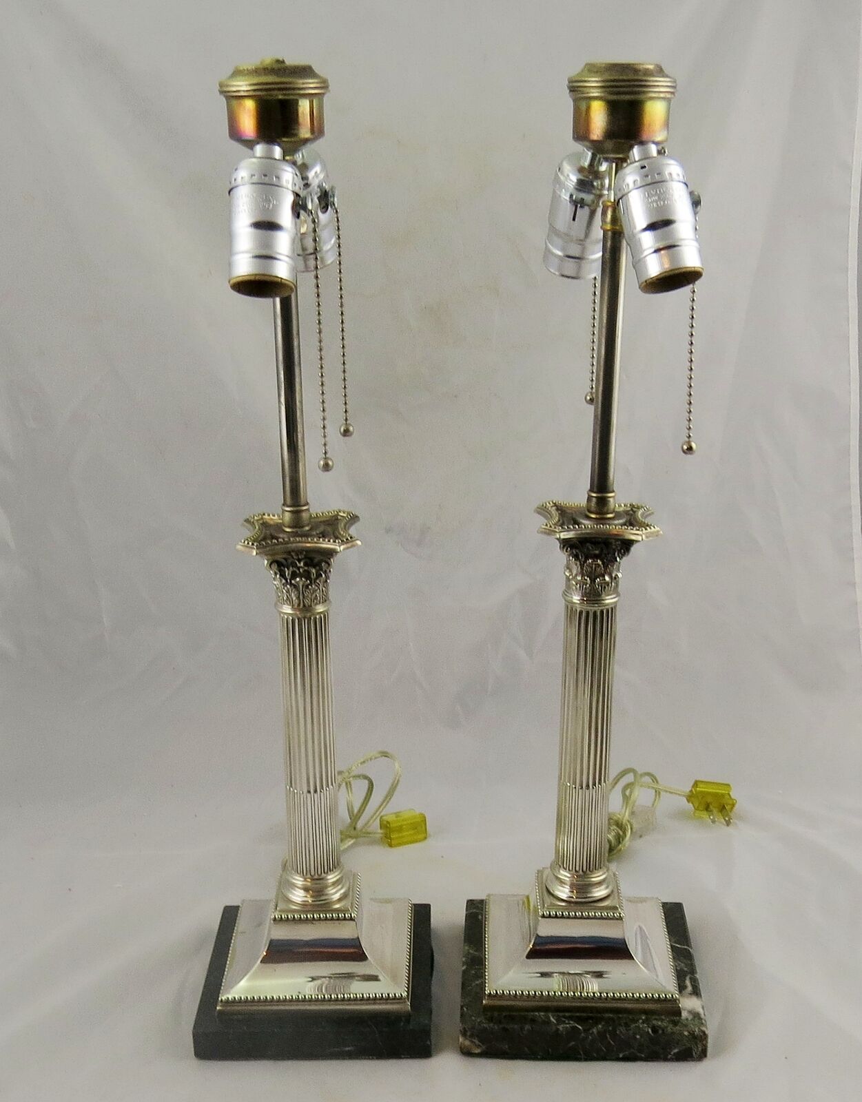 Pair 19th C Hawksworth Eyre & Co Silverplate Candlestick Lamps Sheffield England